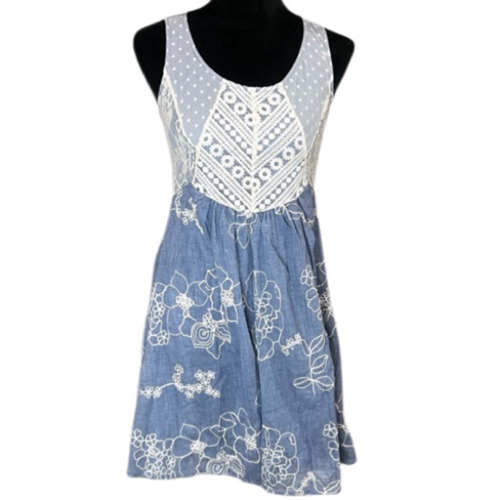 Ryu Blue and White Patterned Mini Dress